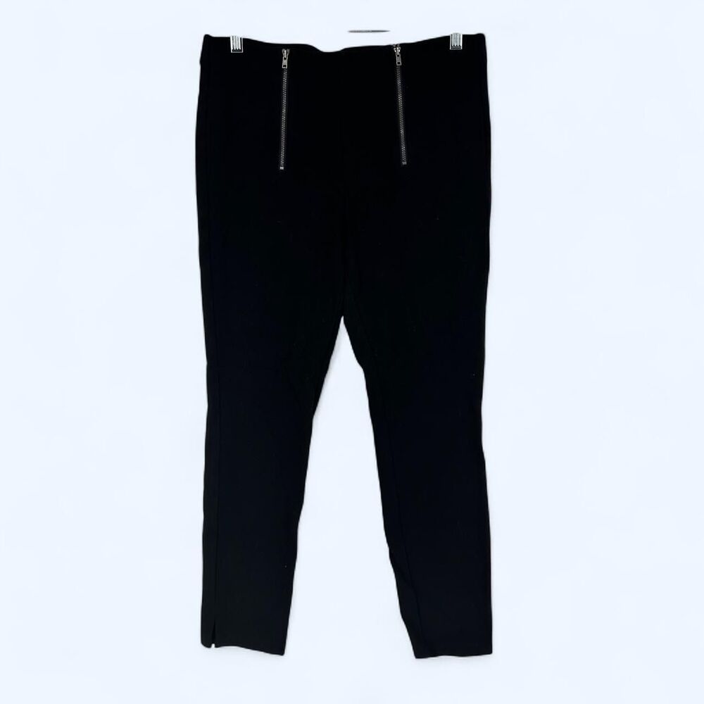 HUE Black Simply Stretch Double Exposed Front Zipper Leggings Pants Size L